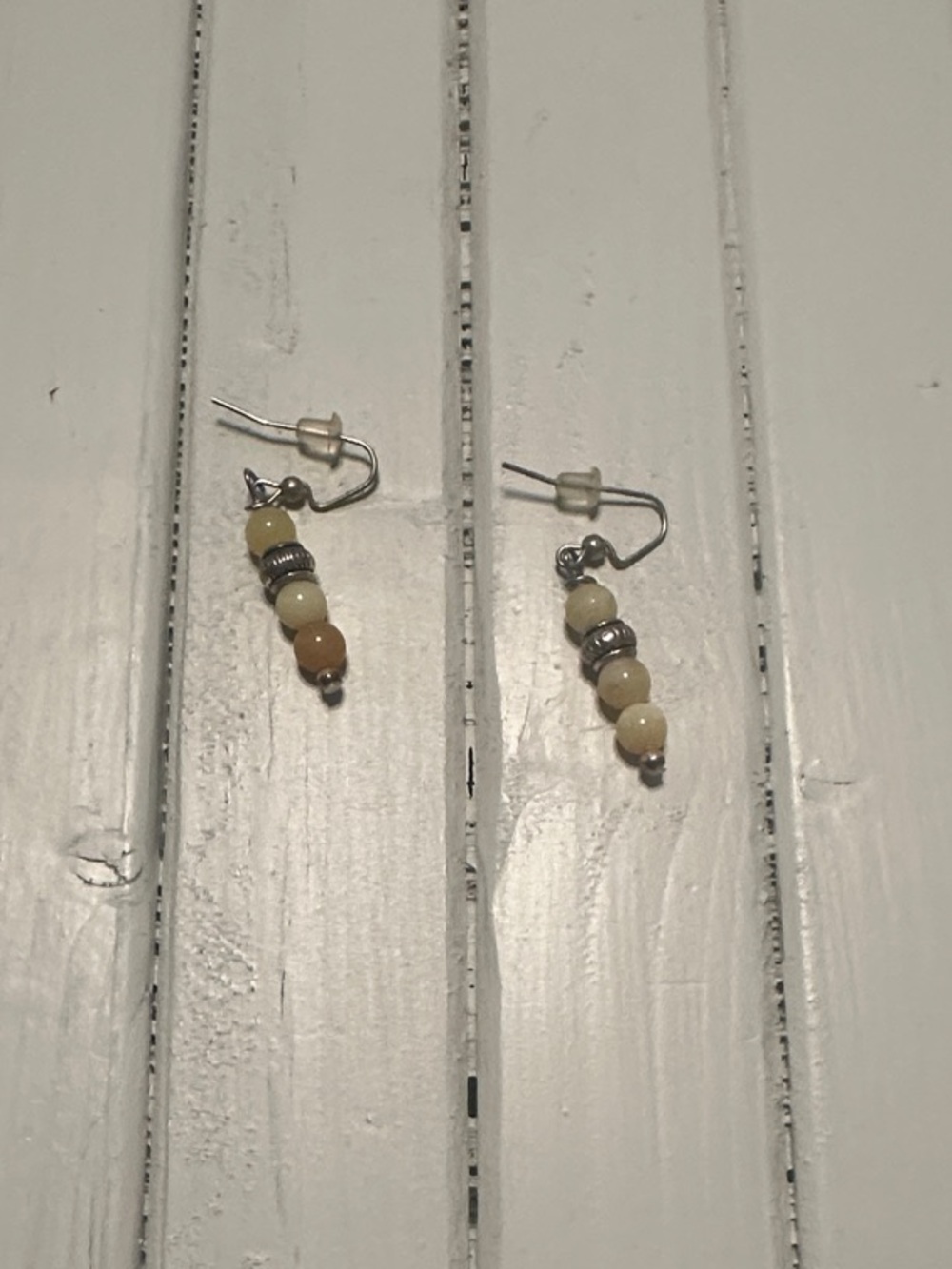 Beaded Dangle Earrings in Cream and Tan - Unbranded